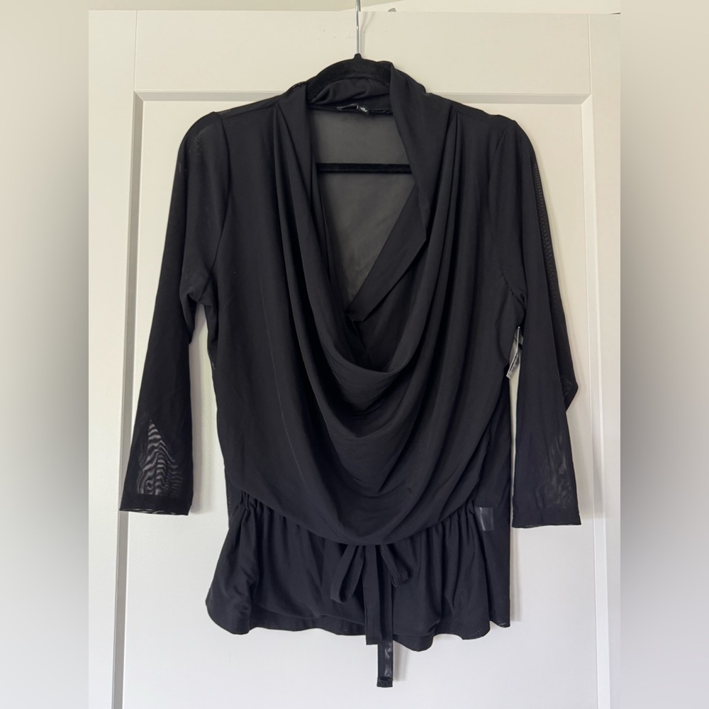 NWT Juliette Elegant Black Drape Neck Top Size M